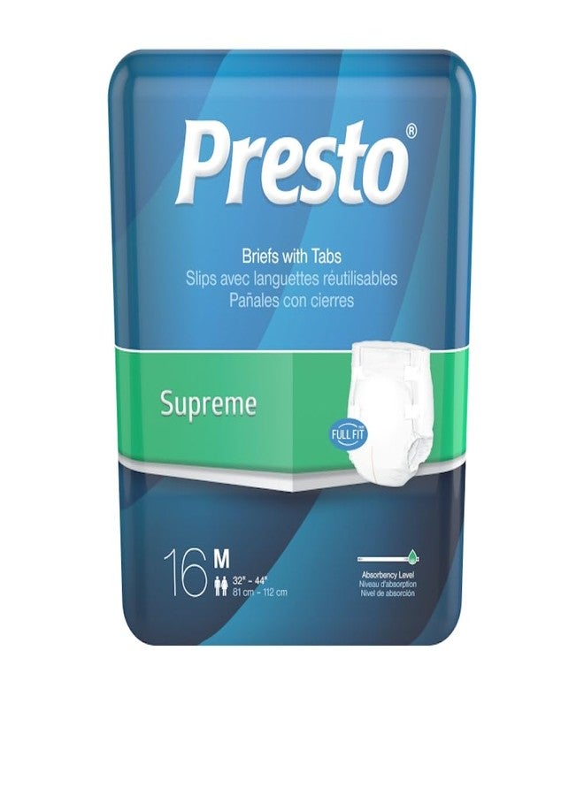 Presto! Presto Supreme Full Fit Adult Briefs with Tabs, Medium (32"- 44" Waist) – Unisex Adult Diapers with Tabs – OdorSecure, MoistureLock Dual Core & Soft Materials – 16 Count (Pack of 1) - Image 1